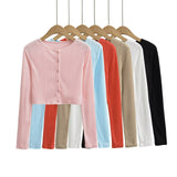 Summer Buckle Thin Coat Round Neck Long Sleeve Open Shirt Short Coat Sunscreen Air Conditioning Fashion Thin