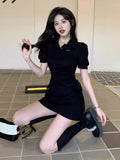 Sweet Slimmed Short-Sleeved Polo Collar Button Fashion Short-Sleeved Dress Women Spring And Summer New Waists Thin Skirt Women