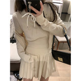 KANING College Wind Knitted Sweater Three-Piece Set 2026 Autumn And Winter New Cardigan T-Shirt T-Shirt 100-Folded Skirt Set For Women