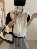 KANING Double Zipper Knitted Jersey Vest 2026 Autumn New Fashion Korean Sleeveless Sweater Outside