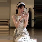 French Wave Point Sleeveless Dress Women's Summer High-End Temperament To Close The Waist Small Bag Hip Long Skirt