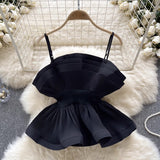 Holiday Wind Sling Dress Women's Clothing Ins Wearing A Niche Pressured Folding Lobite Side To Close The Waist Hottie Shirt