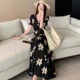 Elegance Elegant Windy Large Summer Flowers Peach Heart Collar Dress Girl Body High Thin Cover A Word Dress