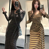 Pure Hot Girl Hit The Striped Dress + Outer Shawl 2026 Autumn And Winter New Popular Dress Women's Dress