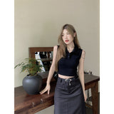 Fashion Hottie Style Sexy Polo Tie Sling Vest Women Summer Design Sense Slim Slim Short Top