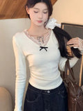French Small Fragrant Lace Lace Slim Design Women V Autumn And Winter Pure Lust Wind Thin Repair Body