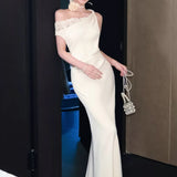 Liu Zhixian Cannes Moonlight White Dens Down Dress Light Dress Body Slanted Shoulder Sleeveless Dress Summer Dress