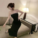 Hepburn Style Light Luxury French Word Out-To-Shoulder Sexy Hottie Dress Famous Year Dress Small Black Dress