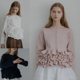Multiplication Lotus Leaf-Side Spliced Folded Long-Sleeved Knitted Jersey Autumn And Winter Korean Version Of Lean Heavy Industry White-Collar Knitted Top