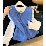 3.5/New In Spring XUAN XIAO JIE Gentle Wind Tie Knitted Vest Cardigan Woman