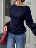 Sexy Ins Boat Tie With Horn Sleeve T-Shirt For Girls Spring And Autumn Waists Long Sleeves Bottom Women's Top