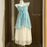 Tea-Series Holiday Full Set Of New Summer Sweet Slings Pony Skirt Short Skirt Small One-Piece Set