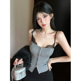 Design Sense Gray Splicing Sling Sling Vest Women Summer New Slimming On The Trend Of Small Clothes