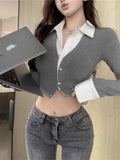 Pure Sweet Hottie Short Polo Collar Bottom Shirt Women In The Spring And Autumn To Set Up A Chic Niche Fake Two Inside The Coat