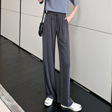 Autumn Thin Ice Broad Leg Pants Women High-Waist Loose Thinning Feeling In The Tide Students Slack Straight Trousers