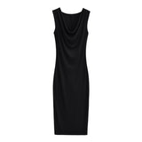 Spice Girls Autumn New Fashion After The Opening Fork Collar Long Dress Sleeveless Vest Long Skirt Waist Thin