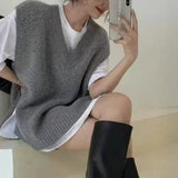 KANING's New Autumn And Winter Korean Version Of The Loose V-Collar Knitted Vest Women Wear Sleeveless Sweater Vest Shoulders