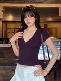 Slim Slimy And Sexy Pure Desire V-Neck Hottie Short-Sleeved Fashion Casual T-Shirt Girl Top