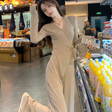 Great And Beautiful Autumn Dress A Complete Set Of Salt-Lined V-Neck Temperament Blouse Broad Leg Pants Sports Two Sets