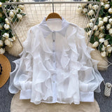 French Romantic Style Leaf Side Pink Shirt Female Spring Korean Version Of Loose Open Shirt Commuter High-End Feel