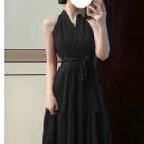 Pure-Want Red Hanging Neck Dress Woman 2025 Early Spring New A-Character Sister To Close The Belt To Repair The Body Of The Long Dress