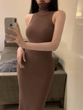 Light-Cooked High-End Feel Pure Windy High-Neck Dress Woman 2025 Summer Hottie Sexy Bag Ass Long Skirt