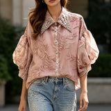 European Fashion Heavy Industry Diamond Temperament Casual Shirt Female Senior Sense Thin Shirt Woman Trend