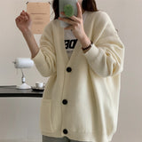 KANING Lazy Wind Loose V-Neck Knitted Cardigan Women's New Design Sensing Pocket Sweater Coat For Autumn And Winter 2026
