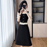 French Temperament Splicing Into The Color Bubble Sleeve Dress Light Luxury High-End Women's Summer Vacation Two Large A-Word Skirt