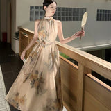 Cong Noi Girl New Chinese Hanging Neck Dress Feel Temperament To Close The Shoulder Of The Holiday Country Style Skirt
