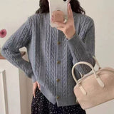 KANING Korean Version Of The Round Collar Retro Knitted Cardigan 2026 Autumn And Winter New Single-Dcupuncture High-End Sweater Woman