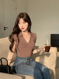 Sexy V-Neck Tight Thin Short Sleeve Bottom T-Shirt Girl 2025 New Summer Babes Blouse