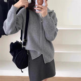KANING Korean Version Of Double Zipper Knitted Cardigan 2026 Autumn And Winter New Loose Lazy Soft Sweater Woman