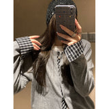 KANING Lattice Splicing Two Knitted Cardigan Women 2026 Autumn And Winter New Lazy Sweater Top Coat