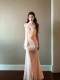 Pure Lustrous Gentle Bare-Colored Mesh Dress Female High-End Temperament Vacation Fishtail Ass And Hip Dress
