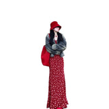 2025 Spring Summer New Hong Kong Style Retro V-Neck Waist Crumums Hanging Dress Dress