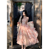 2025 Summer New Eden Oil Painting Dizzy Printing Waist Lotus Side Sling Skirt Korean Style Dress