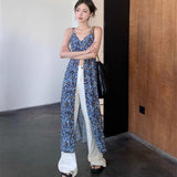 French Fraged V-Neck Dresses Women's Summer Sweet Spice Girl Vintage Temperament Open Fork Dress