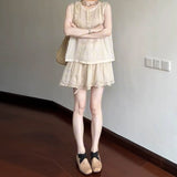 Korean Version This Year's Popular Sleeveless Topwork Heavy Industry Embroidered Short Skirt Women's Summer New Small Fashion Two-Piece Set