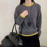 KANING Korean Round-Neck Color Knitted Shirt Women 2026 New Lazy Wind Loose Long-Sleeved Head Sweater