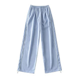 2025 Tight High-Waisted Striped Straight Sweater Women's Autumn Loose Thin Drawstring Tungs Wide Leg Sleet Sleet Sleet Sleet