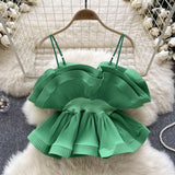 Holiday Wind Sling Dress Women's Clothing Ins Wearing A Niche Pressured Folding Lobite Side To Close The Waist Hottie Shirt