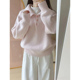 KANING Gentle Wind And Milk Sweet Soft Glutinous Polo Collar Sweater Women 2026 Autumn And Winter New Loose Temperament Knitting Shirt