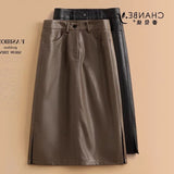 New PU Leather Skirt Women's Half-Skin Dress Temperament High-Waisted A-Character Skirt Slim A-Shaped Bag Hip Skirt