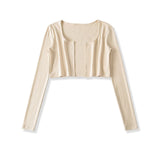 Pure Round-Neck Long Sleeves V Collar Knitted Cardigan Repair Waist Short Top Long Sleeve