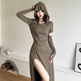 2025 Retro Wasteland Design Hooded Dress Teds Lavender Folds Slim High Open Hottie Dress