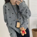 KANING Korean Version Of The Round Collar Wave Point Knitted Cardigan 2026 Autumn And Winter New Soft-Crease College Wind Sweater Jacket