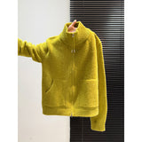 KANING Collar Thick Red Sweater Women's Cardigan High-Necked Autumn And Winter New Lazy Woolen Knitted Knitted Shirt