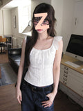 White Lace Small Flying Sleeve Shirt Women's Summer 2026 New Sweet Sleeveless Small Suede Vest T-Shirt