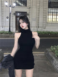 Pure Style With Cuff Cover Dress Female High-Collar Hottie Fashion Shoulderless Sleeveless A-Word Ass Hip Skirt Skirt